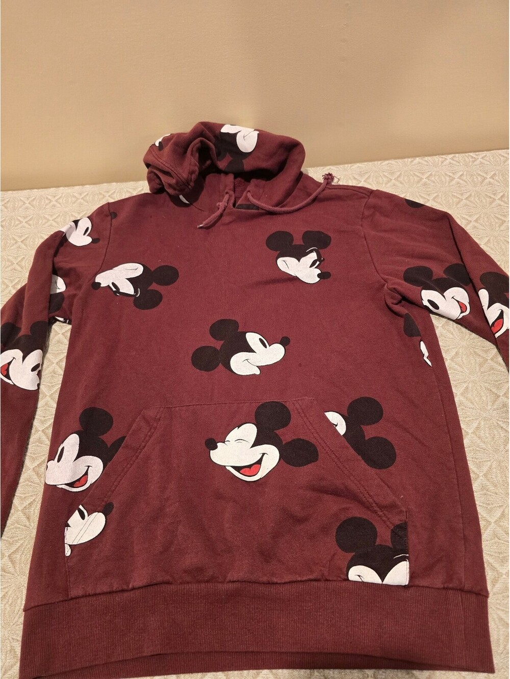 Disney Mickey Mouse Burgundy Hoodie Sweatshirt Size S